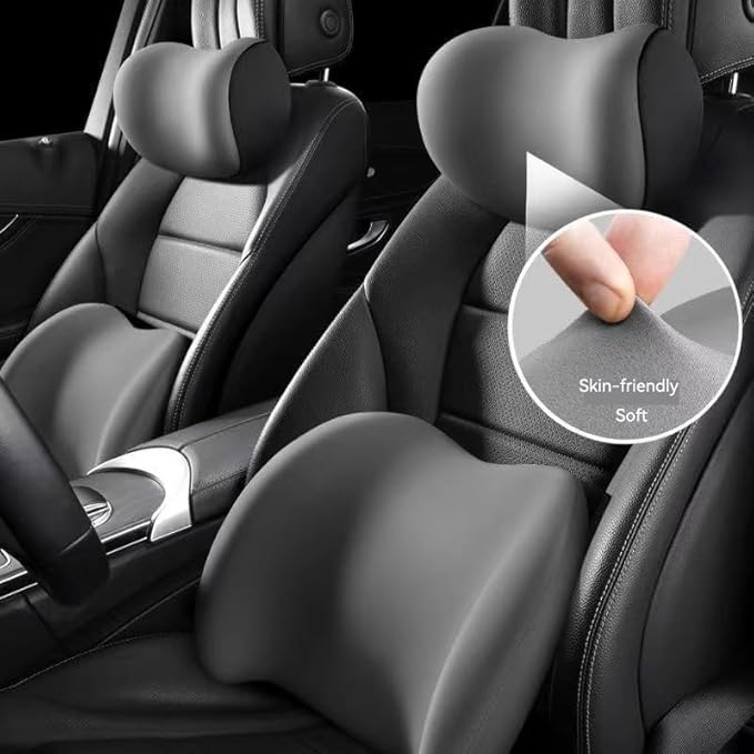 Car Headrest & Lumbar Support Cushion - Ergonomic Car Headrest and Lumbar Support Cushion - Car Lumbar Support Pillow and Car Neck Pillow Kit for Office Chair/Truck/Wheelchair (Black)