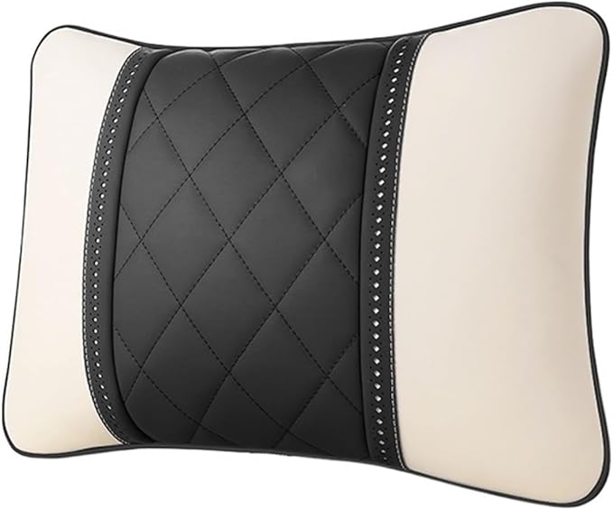Luxury NAPPA Headrest Compatible For Mercedes Maybach S-Class Leather Lumbar Pillows Car Neck Travel Seat Cushion Support Car Accessories(Beige black Maybac)