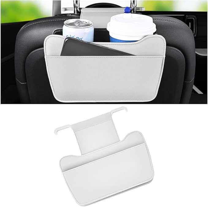 Car Seat Back Organizer, Leather Multipurpose Vehicle Backseat Storage Pocket, Waterproof Automotive Interior Hanging Bag Accessories, Universal for SUV, Sedan, Truck (White)