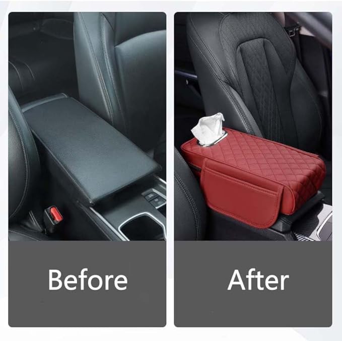 Car Armrest Pads for Hyundai Santa Fe Sport 2013 2014 2015 2016 2017 2018,Leather Center Console Covers Waterproof Anti-Slip Scratch Comfortable Automobile Protective Accessories,Grey