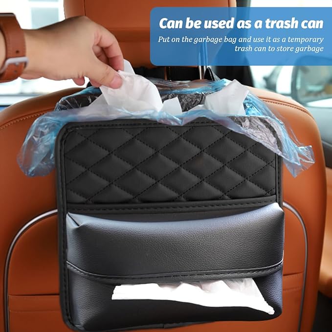 Car Seat Back Organizer, Waterproof Multifunctional Leather Vehicle Hanging Bag, Large Capacity Automotive Interior Storage Organizer Accessories, Universal for SUV RV Truck (L)