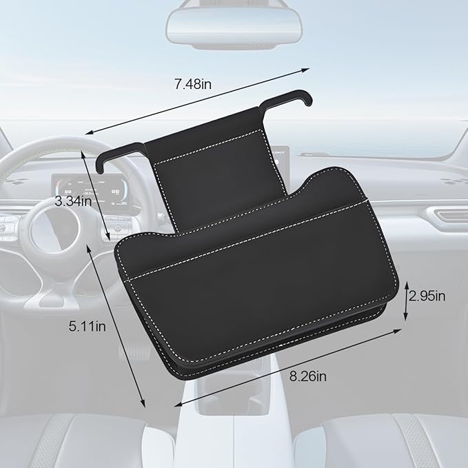 Car Seat Back Organizer, Leather Multipurpose Vehicle Backseat Storage Pocket, Waterproof Automotive Interior Hanging Bag Accessories, Universal for SUV, Sedan, Truck (Black)