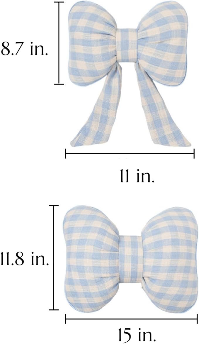 Car Accessories Plaid Bow Headrest Lumbar Pillow 4PCs Set Cotton Linen Elegant Soft Car Seat Cushions for Daily Commuting Trave (Blue Plaid,headrest+Lumbar Pillow 2pcs)