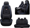 MVRVMV Seat Covers for Ford Bronco Sport 2021-2026, Waterproof Leather Auto Seat Cover with 2* Neck Pillow and 2* Lumbar Support (5 Seat Luxury,Black-Blue)