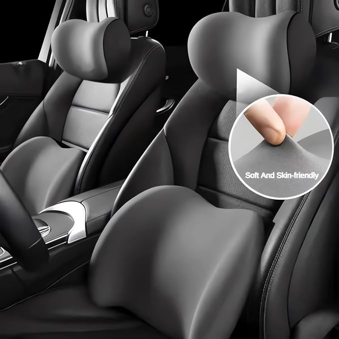 Car Headrest & Lumbar Support Cushion 2025 Upgrade Comfort Memory Foam Car Backrest and Neck Pillow Ergonomic Car Headrest & Lumbar Support for Driving Car Support Cushion for Office Chair Car (Black)