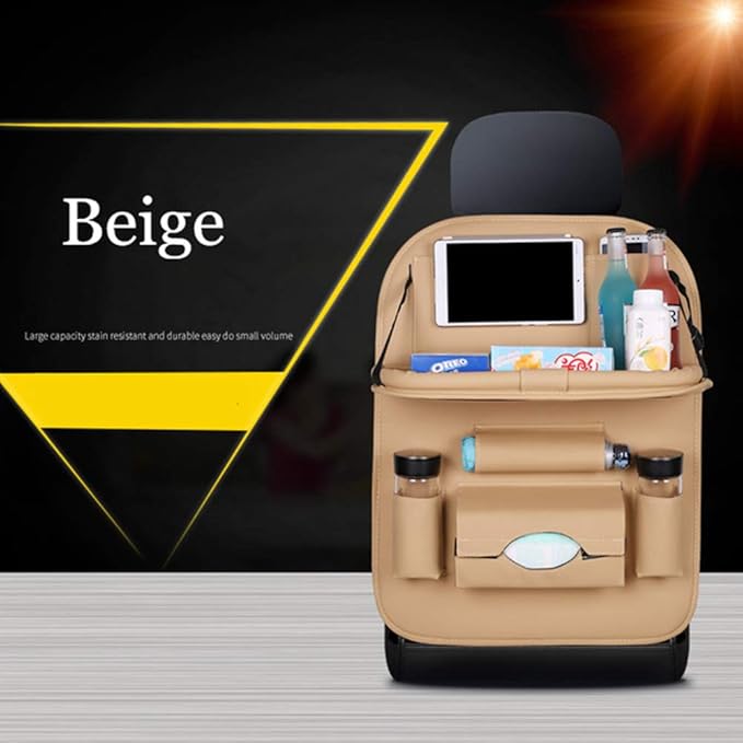 Car Seat Back Organizer PU Leather Storage Bag Universal Auto Multi-pocket Backseat Organizer with Foldable Table Tray