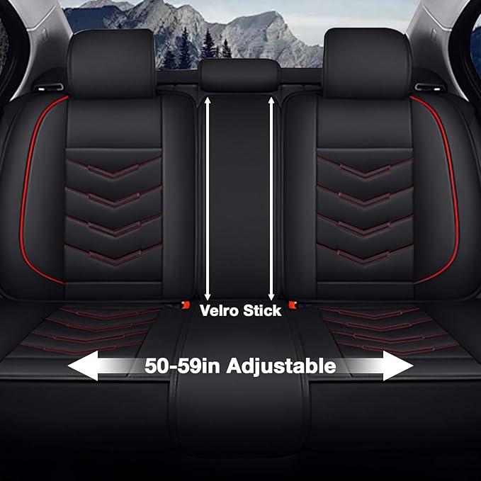 MVRVMV for Ford Edge 2007-2024 Seat Covers, Waterproof Leather Seat Cover (5 Seat Standard,Black-Red)