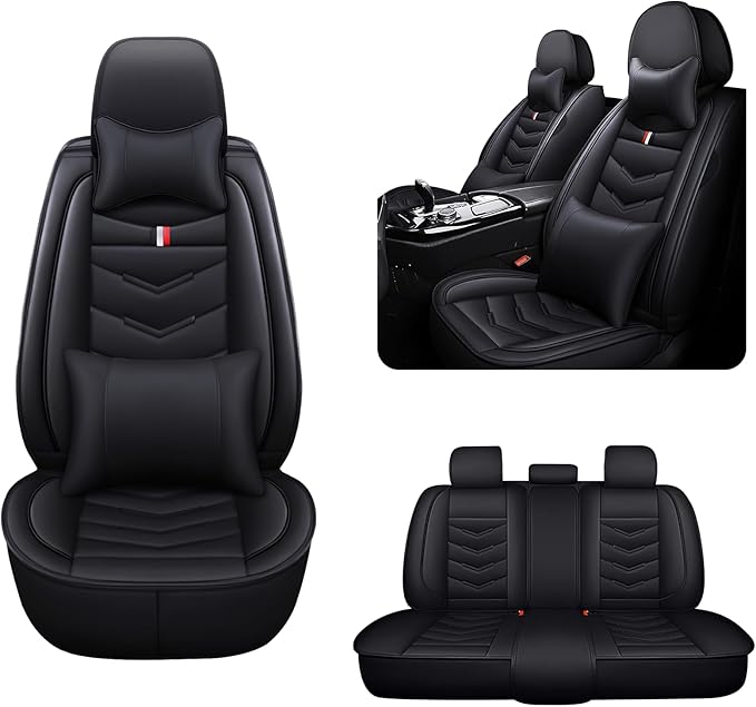 MVRVMV Luxury Car Seat Covers for Honda Pilot 2010-2026, Nappa Leather Auto Seat Cover with 2 Neck Pillows and 2 Lumbar Supports (5 Seat Luxury, Black)