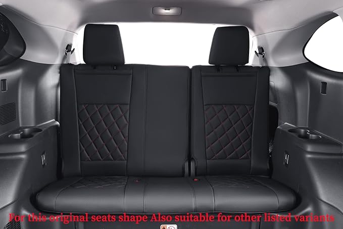 coverdream Full Set Customized Car Seat Covers Fit for 2014-2019 Toyota Highlander Hybrid LE,XLE,LE Plus,8-Passenger,Second Row 40/60 Split Seat,Fully Covered Leatherette Seat Protector (Black&Red)