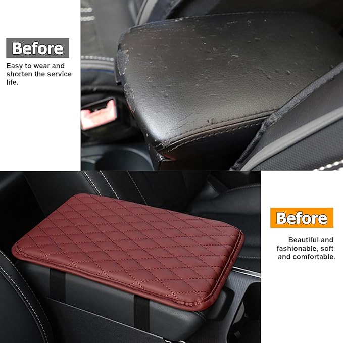 Car Center Console Cover, Leather Memory Foam Vehicle Arm Rest Cushion Pad, Waterproof Automotive Interior Armrest Seat Box Protector Accessories, Universal for SUV, Sedan, Truck (Red)