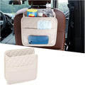 Car Seat Back Organizer, Leather Multipurpose Automotive Hanging Storage Bag Pockets, Vehicle Interior Backseat Trash Bag Can Organizer Accessories, Universal for Most Cars (Beige)