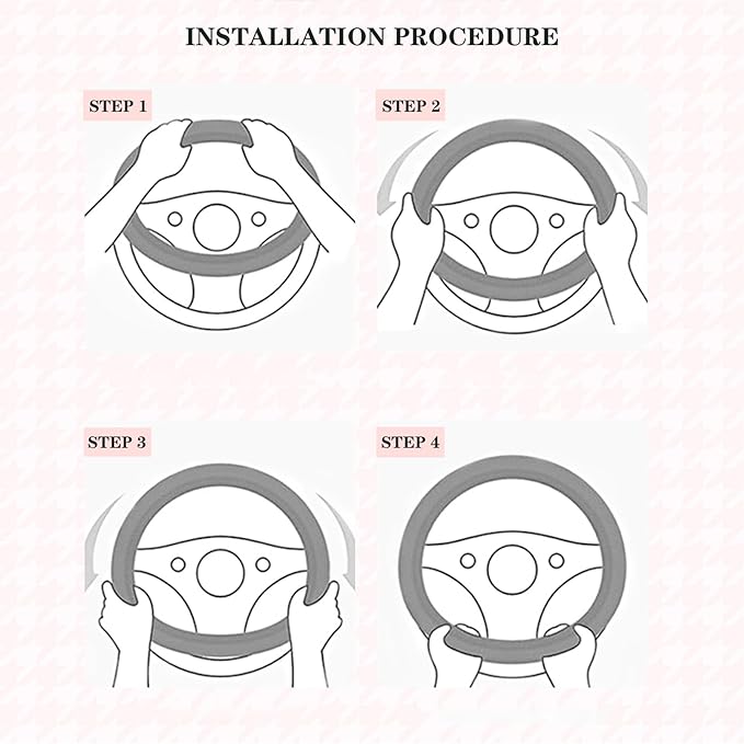 Cute Steering Wheel Cover D Shape for Women Men Breathable Universal 15 inch,Black and Pink