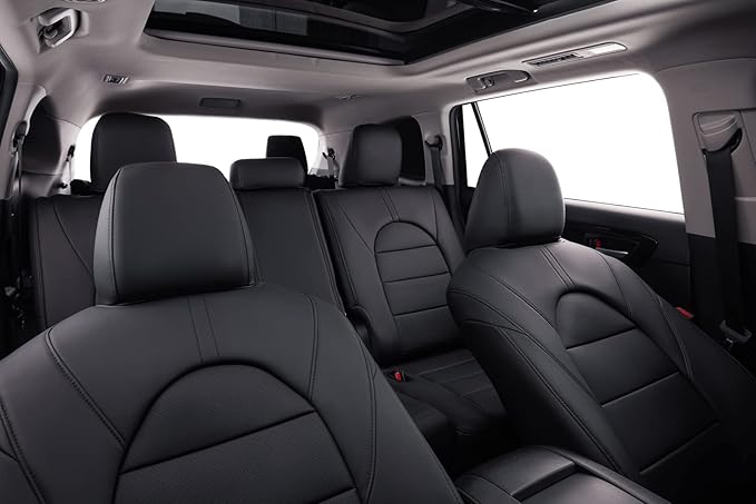 coverdream Highlander Leather Seat Covers Full Set for 2020-2026 Toyota Highlander SUV Seat Cushion,2nd-Row 40/60 Split Bench Seats,Fully Covered,Luxury Waterproof Car Seat Protector (Black)