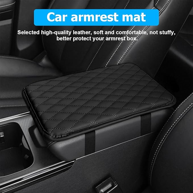 Car Center Console Cover, Leather Memory Foam Vehicle Arm Rest Cushion Pad, Waterproof Automotive Interior Armrest Seat Box Protector Accessories, Universal for SUV, Sedan, Truck (Black)