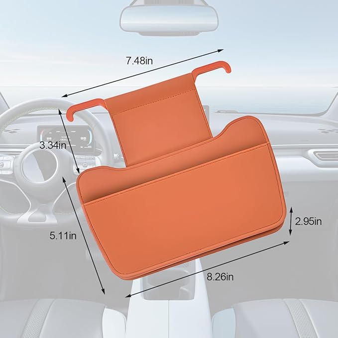 Car Seat Back Organizer, Leather Multipurpose Vehicle Backseat Storage Pocket, Waterproof Automotive Interior Hanging Bag Accessories, Universal for SUV, Sedan, Truck (Orange)