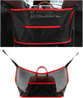 Car Net Pocket Handbag Holder, Driver Storage Netting Pouch Between Seats, Large Capacity Seat Back Organizer Mesh Pocket for Purses and Bags, Auto Backseat Pet Kids Barrier (Black & Red)