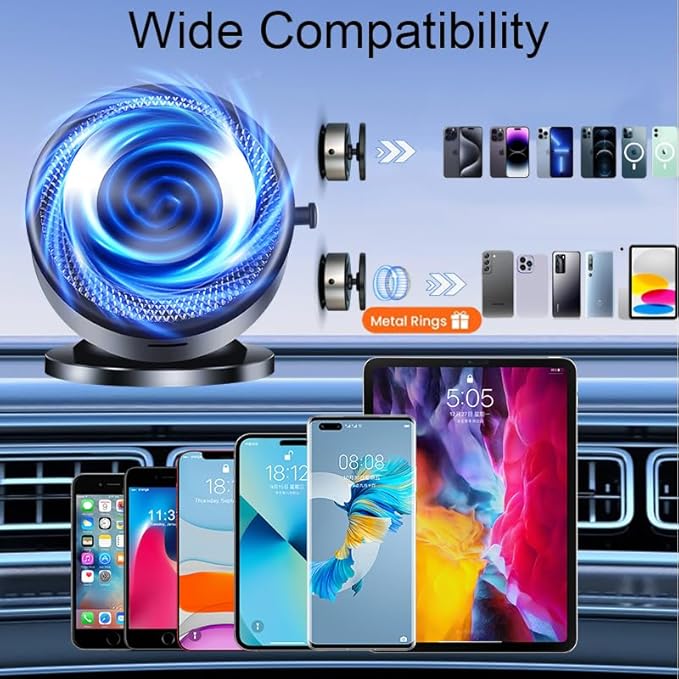 Vacuum Magnetic Phone Holder, 360 Rotatable Suction Cup Phone Mount with Electric Suction Cup Suitable for Car/Dashboard/Gym/Mirror/Bathroom/Smooth Surface, Compatible Magsafe iPhone&Android(Gun Gray)