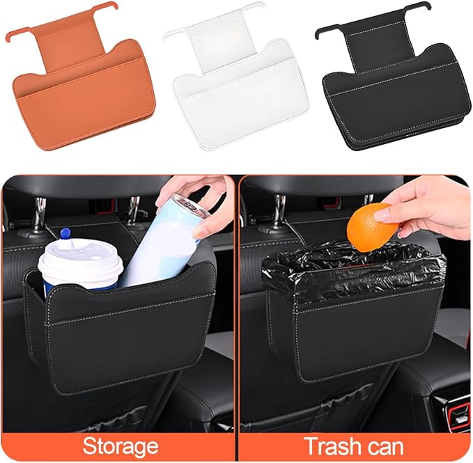 Car Seat Back Organizer, Leather Multipurpose Vehicle Backseat Storage Pocket, Waterproof Automotive Interior Hanging Bag Accessories, Universal for SUV, Sedan, Truck (White)