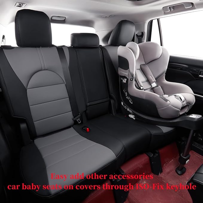 coverdream Grand Highlander Seat Covers for 2024 2025 2026 Toyota Grand Highlander SUV,2nd Row 40/60 Split,Fully Covered,Luxury Leather Car Seat Protector(Full Set,Black/Grey)