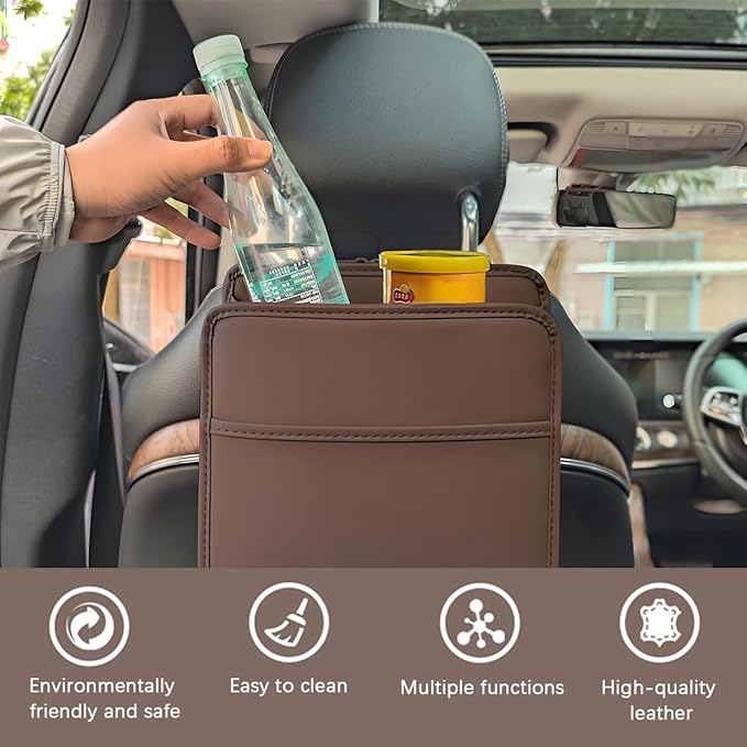 Car Seat Back Organizer, Leather Multipurpose Hanging Vehicle Backseat Headrest Storage Bag, Automotive Pouch Pocket Organizer for Kids & Adults, Universal for Truck SUV Sedan (Green)