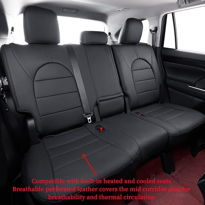 coverdream Highlander Leather Seat Covers Full Set for 2020-2026 Toyota Highlander SUV Seat Cushion,2nd-Row 40/60 Split Bench Seats,Fully Covered,Luxury Waterproof Car Seat Protector (Black)
