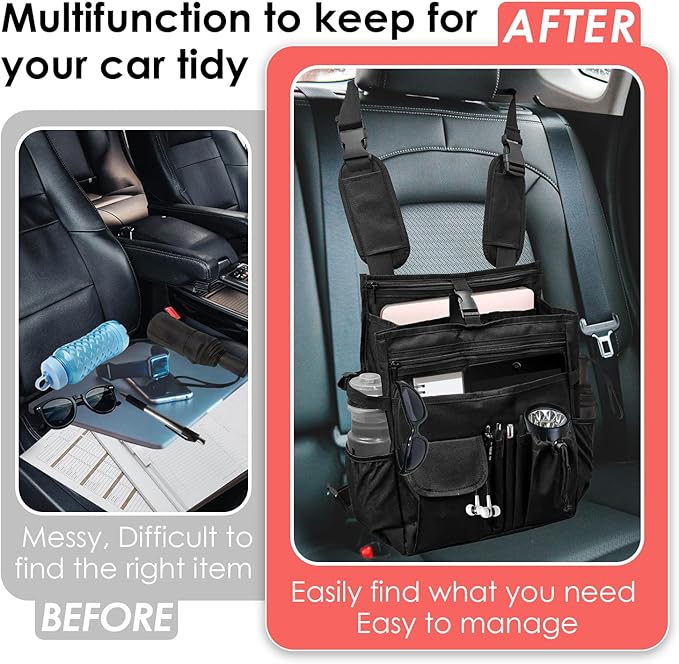 Car Front Seat Organizer Seat Back Organizer, Protable Seat Storage Bag with Cover and Laptop Storage for Police Driver Office Travel Truck