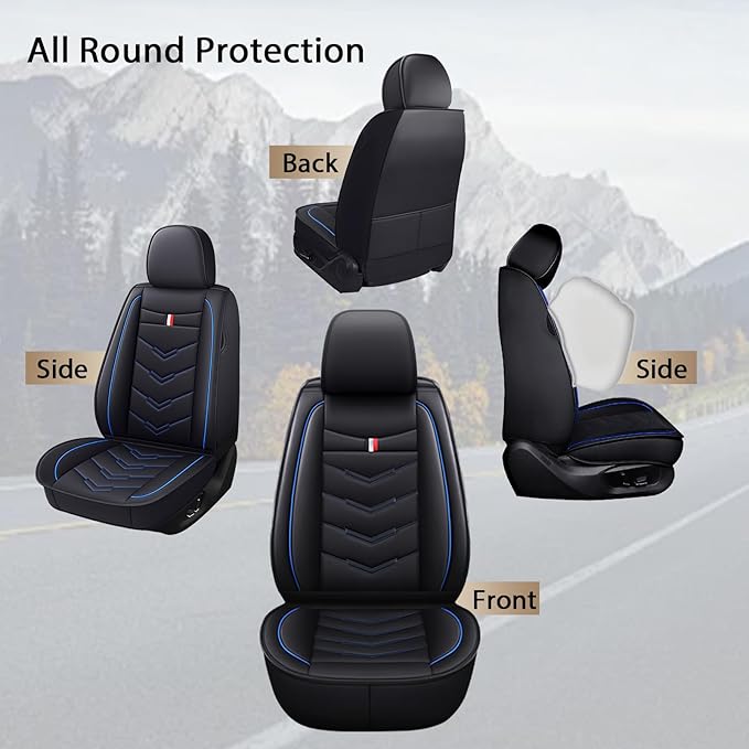 MVRVMV Seat Covers for Ford Edge 2007-2024, Waterproof Leather Auto Seat Cover (2 Seat Standard,Black-Blue)