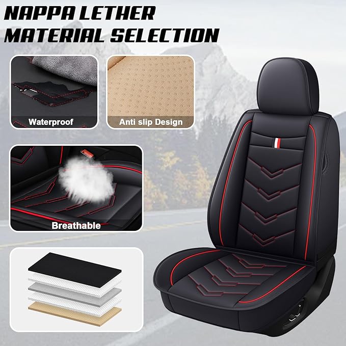 MVRVMV for Ford Edge 2007-2024 Seat Covers, Waterproof Leather Seat Cover (5 Seat Standard,Black-Red)