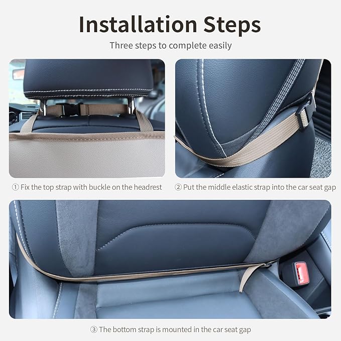 pefirst Kick Mat Back Seat Protector Waterproof Leather Car Seat Back Organizers Cover with 3 Storage Pockets for Kids Pets SUV Sedan Minivan Truck Car Travel Accessories (Beige 2-Pack)