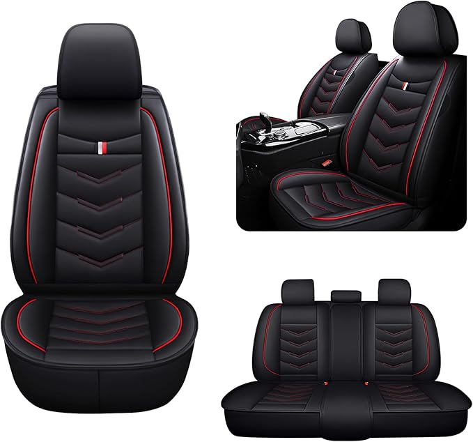 MVRVMV for Ford Maverick 2022-2026 Seat Covers, Waterproof Leather Seat Cover (5 Seat Standard,Black-Red)