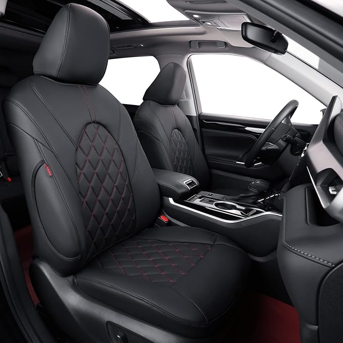 coverdream Custom Seat Covers Compatible with Select Toyota Highlander 2014 2015 2016 2017 2018 2019,Three Row,Second Row Captain Chair - Leatherette (Red/Black,Full Set)