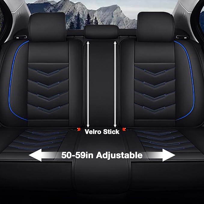MVRVMV Seat Covers for Ford Bronco Sport 2021-2026, Waterproof Leather Auto Seat Cover (5 Seat Standard,Black-Blue)