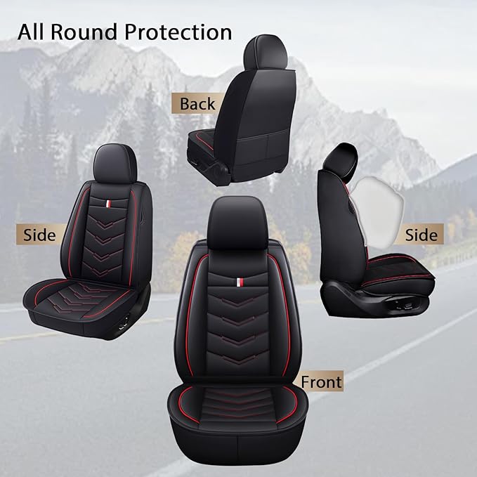 MVRVMV for Ford Explorer 2007-2026 Seat Covers, Waterproof Leather Seat Cover (5 Seat Standard,Black-Red)