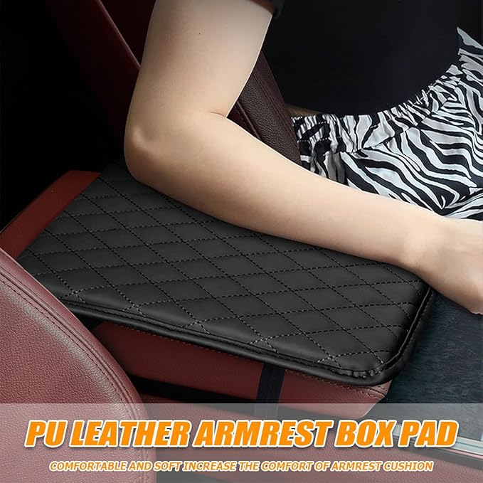 Car Center Console Cover, Leather Memory Foam Vehicle Arm Rest Cushion Pad, Waterproof Automotive Interior Armrest Seat Box Protector Accessories, Universal for SUV, Sedan, Truck (Black)