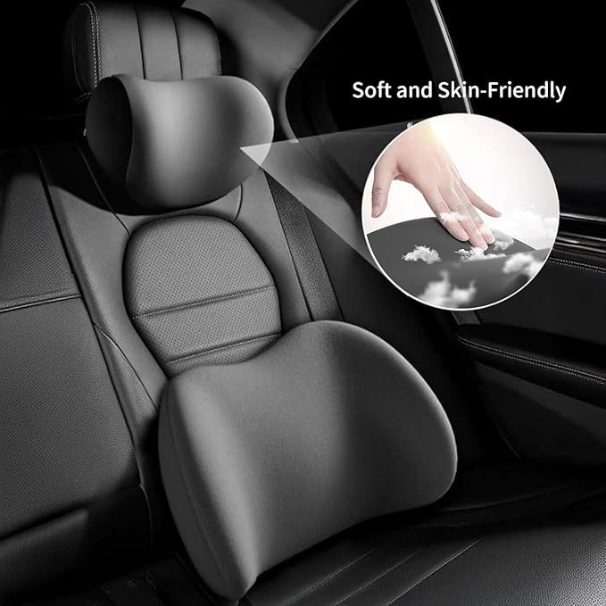 Car Headrest & Lumbar Support Cushion for Citroen DS3 C5 C3 C2 C4 C6, Ergonomic Automotive Seat Neck Pillow Lumbar Backrest Pad Neck Back Pain Relief Detachable Washable, Brown