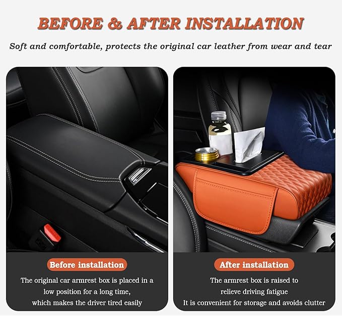 Car Center Console Cover for Acura MDX 2014-2025, Armrest Storage Box, Multifunctional Center Console Cover Organizer, Leather Armrest Protector Pad for SUV,B Black Red