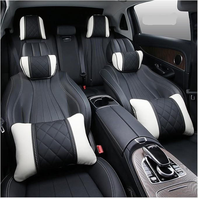 Luxury NAPPA Headrest Compatible For Mercedes Maybach S-Class Leather Lumbar Pillows Car Neck Travel Seat Cushion Support Car Accessories(Beige blue)