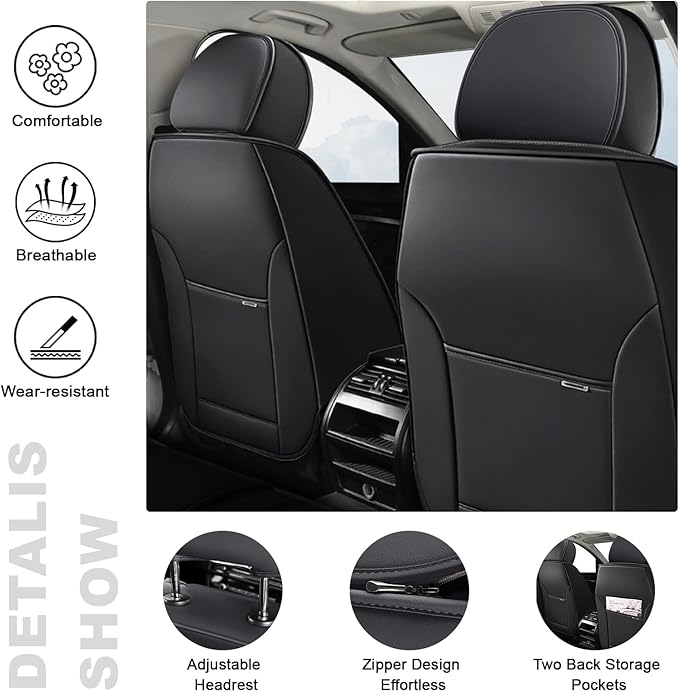 AREKA 2 Seat Covers for Honda Accord 2003-2026 Breathable Car Seat Covers,Anti-Slip Waterproof Car Seat Protectors with Airbag,Automotive Vehicle Cushion with Storage Pockets (Standard,Gray)