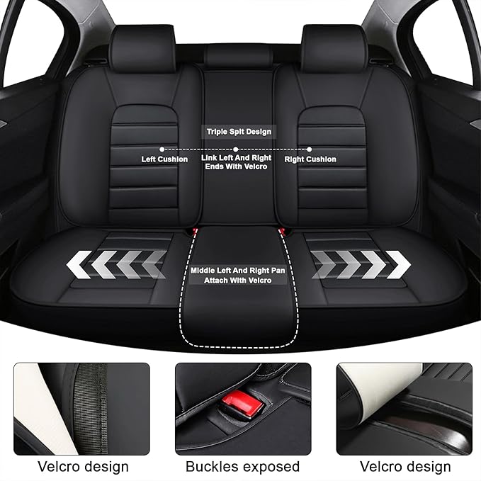 AREKA 5 Seat Covers for Honda Civic 2002-2026 Breathable Car Seat Covers,Anti-Slip Waterproof Car Seat Protectors with Airbag,Automotive Vehicle Cushion with Storage Pockets (Standard,Black)