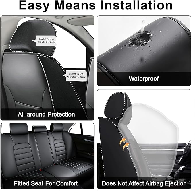 AREKA 5 Car Seat Covers for Honda Civic 2002-2026 Breathable Leather,Waterproof Car Seat Protectors with Comfort Headrest Pillows,Automotive Vehicle Cushion with Storage Pockets (Luxury,Redline)