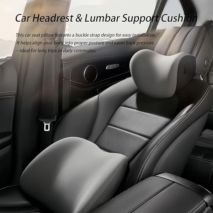 Car Lumbar Support Pillow and Car Neck Pillow Kit for BMW 4 Series 8 Series Convertible, Car Seat Neck Back Rest Pillows, Ergonomic Car Seat Headrest & Lumbar Cushion,C Coffee