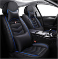 MVRVMV Seat Covers for Ford F-250 2010-2026, Waterproof Leather Auto Seat Cover with 2* Neck Pillow and 2* Lumbar Support (2 Seat Luxury,Black-Blue)