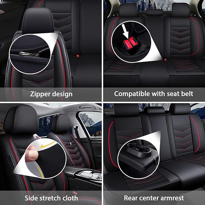 MVRVMV for Ford Escape 2005-2026 Seat Covers, Waterproof Leather Seat Cover (5 Seat Standard,Black-Red)