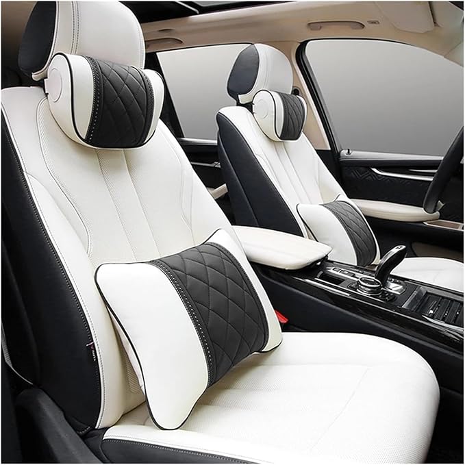 Luxury NAPPA Headrest Compatible For Mercedes Maybach S-Class Leather Lumbar Pillows Car Neck Travel Seat Cushion Support Car Accessories(Beige black)
