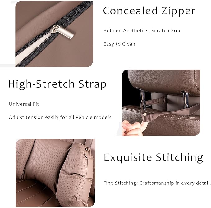 Car Neck Pillow & Lumbar Support for Lincoln Aviator 2020-2024 Ergonomic Breathable Mesh Auto Seat Back Cushion Headrest,Brown-Neck & Lumbar Set