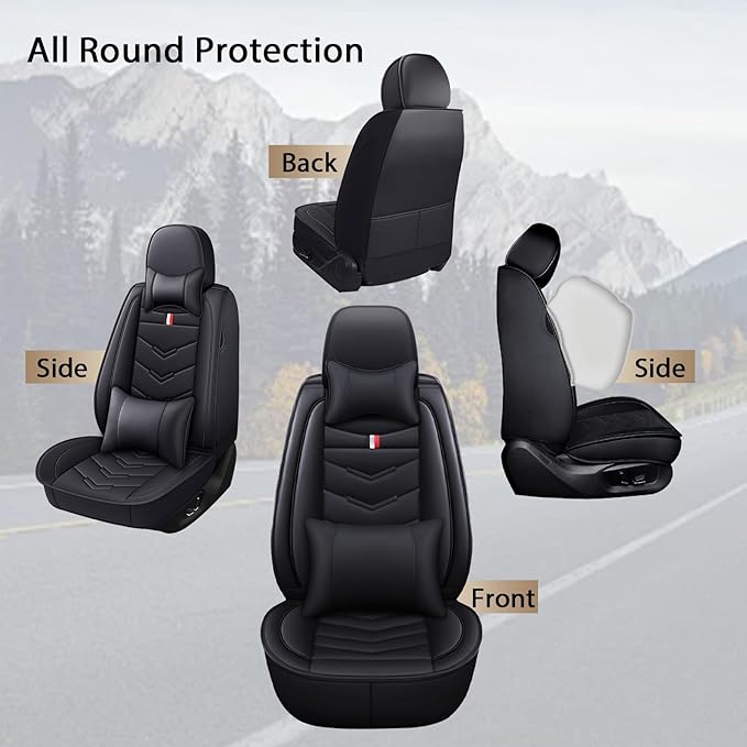 MVRVMV Luxury Car Seat Covers for Honda Pilot 2010-2026, Nappa Leather Auto Seat Cover with 2 Neck Pillows and 2 Lumbar Supports (2 Seat Luxury, Black)