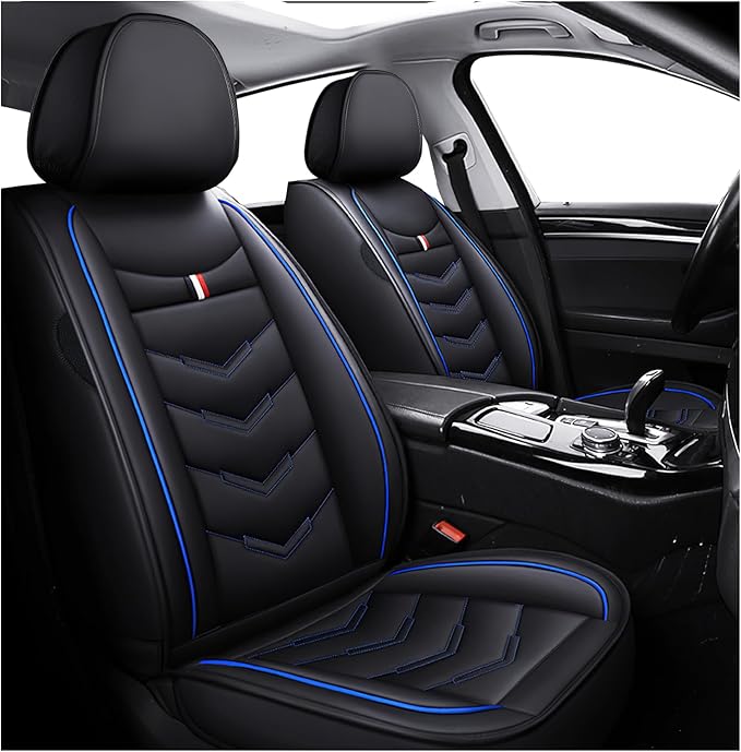 MVRVMV Seat Covers for Ford Bronco 2021-2026, Waterproof Leather Auto Seat Cover (2 Seat Standard,Black-Blue)