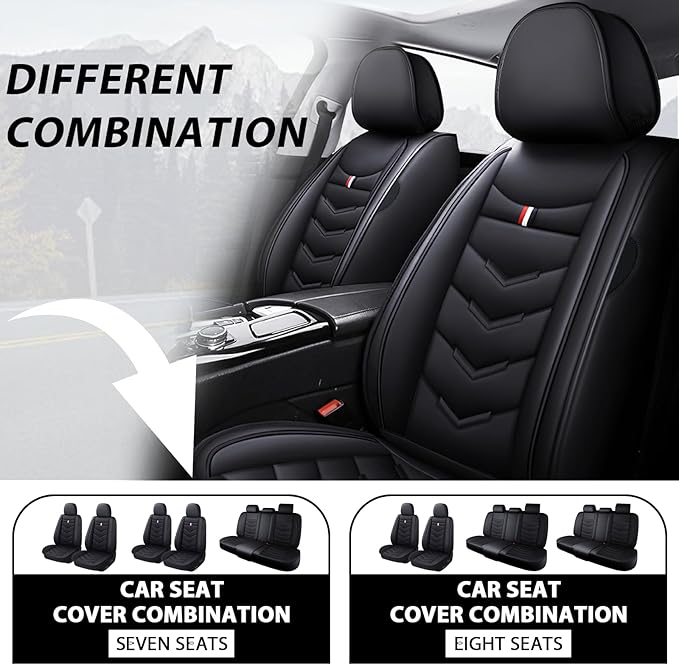 MVRVMV 8 Seat Covers for Honda Pilot 2010-2026, Waterproof Anti-Slip Car Seat Cover Compatible with Airbags (8 Seat Standard, Black)