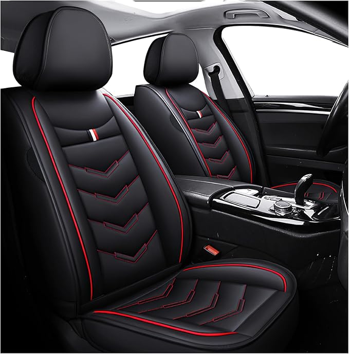 MVRVMV 2-Seat Car Seat Covers for Ford Explorer 2012-2026, Waterproof Non-Slip Wear-Resistant Leather Seat Cover (2 Seat Standard, Black-Red)