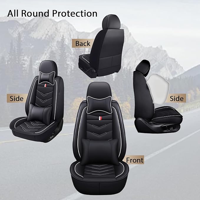 MVRVMV Luxury Car Seat Covers for Ford Explorer 2012-2026, Nappa Leather Auto Seat Cover with 2 Neck Pillows and 2 Lumbar Supports (2 Seat Luxury, Black-White)